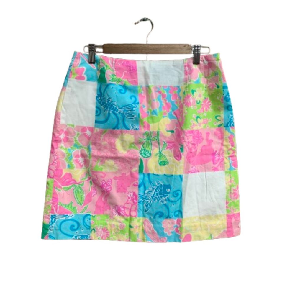 Lilly Pulitzer Patchwork Y2K Pink Yellow White Green Women's Size 10 Skirt GUC